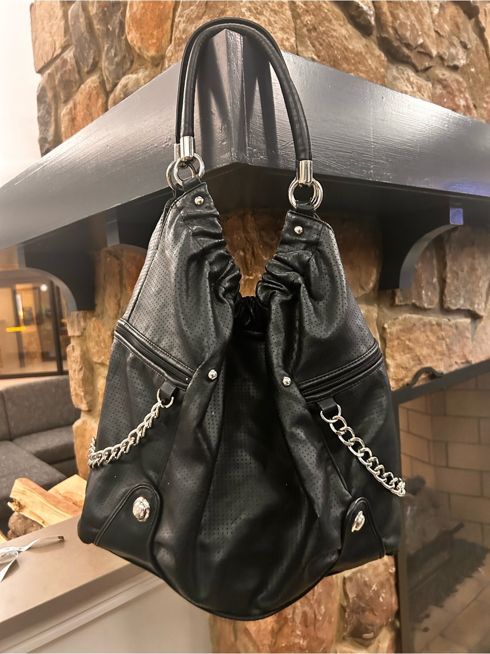 Rampage Black Bag with Gold and Cream Ring Print Clean & Excellent shape